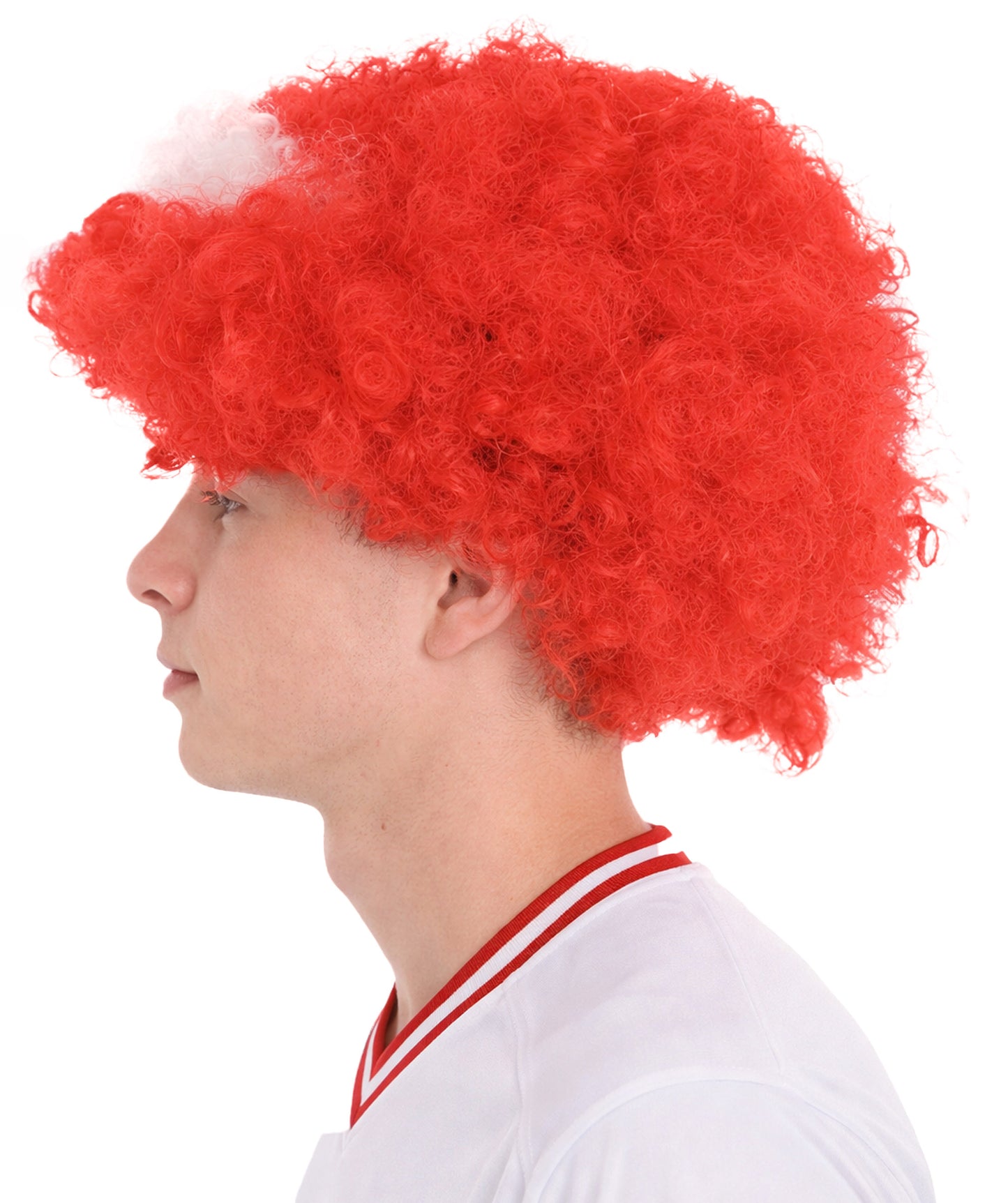 Denmark Flag Sport Afro Wig | Red White Jumbo Wig