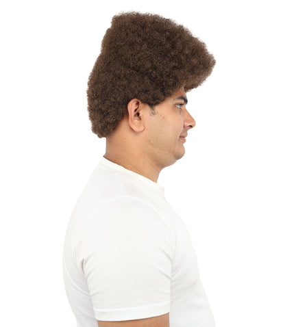 HPO Men’s Movie Character High Top Flat Brown Wig – Flame-retardant Synthetic Fiber | Retro Cosplay Hair for Halloween Party & Cosplay
