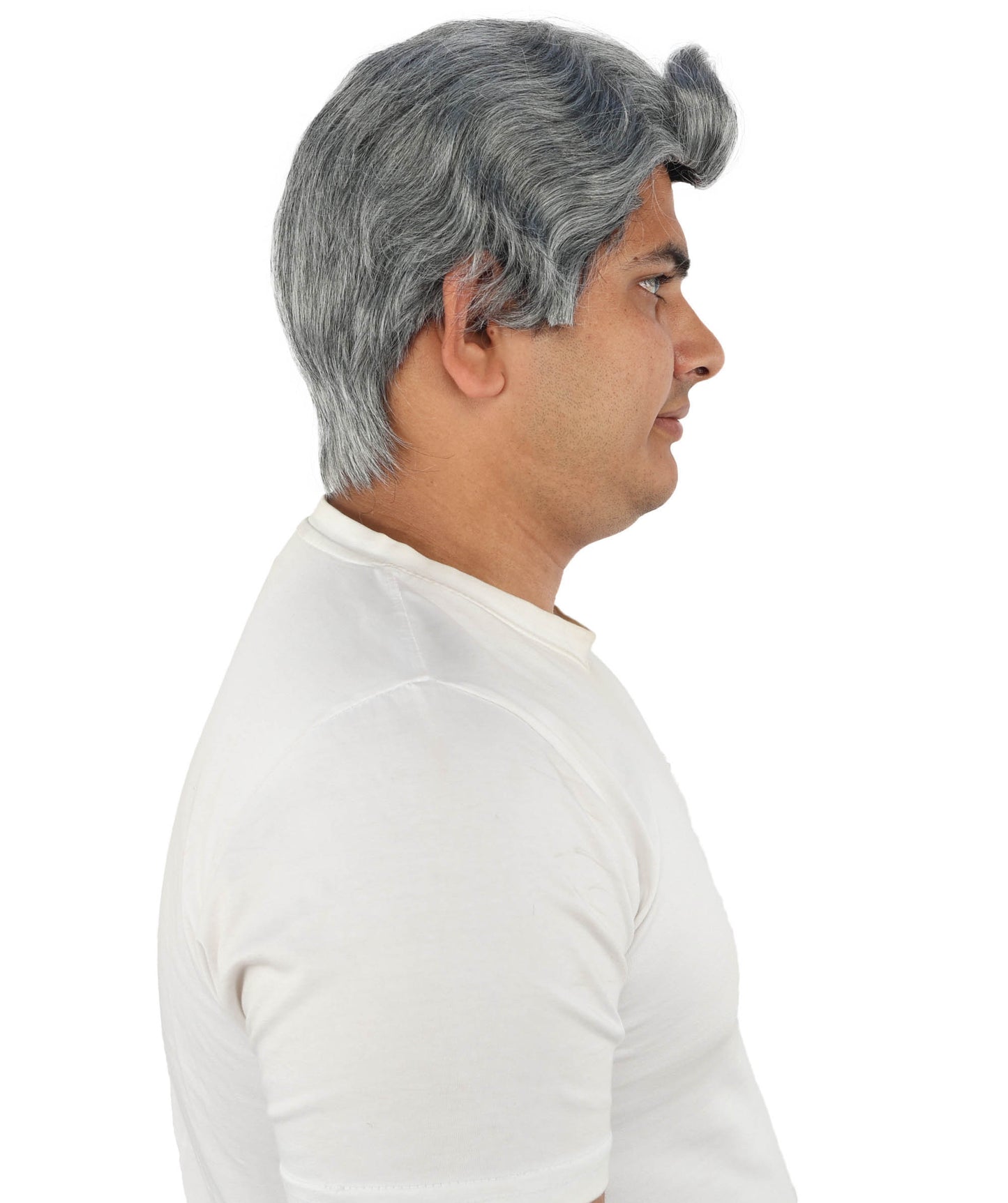 HPO Men's Vintage Showman Wig | Grey wavy swept back synthetic fibers with elegant volume and capless construction | Essential for theatrical stage drag performance costume events and party