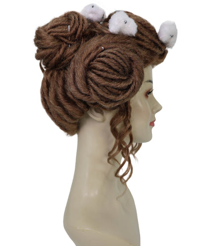 HPO Adult Women’s Faux Locs Brown Wig with Cute Plush Hair Clips | Synthetic Dreadlock Style Wig | Ideal for Fashion, and Party Wear