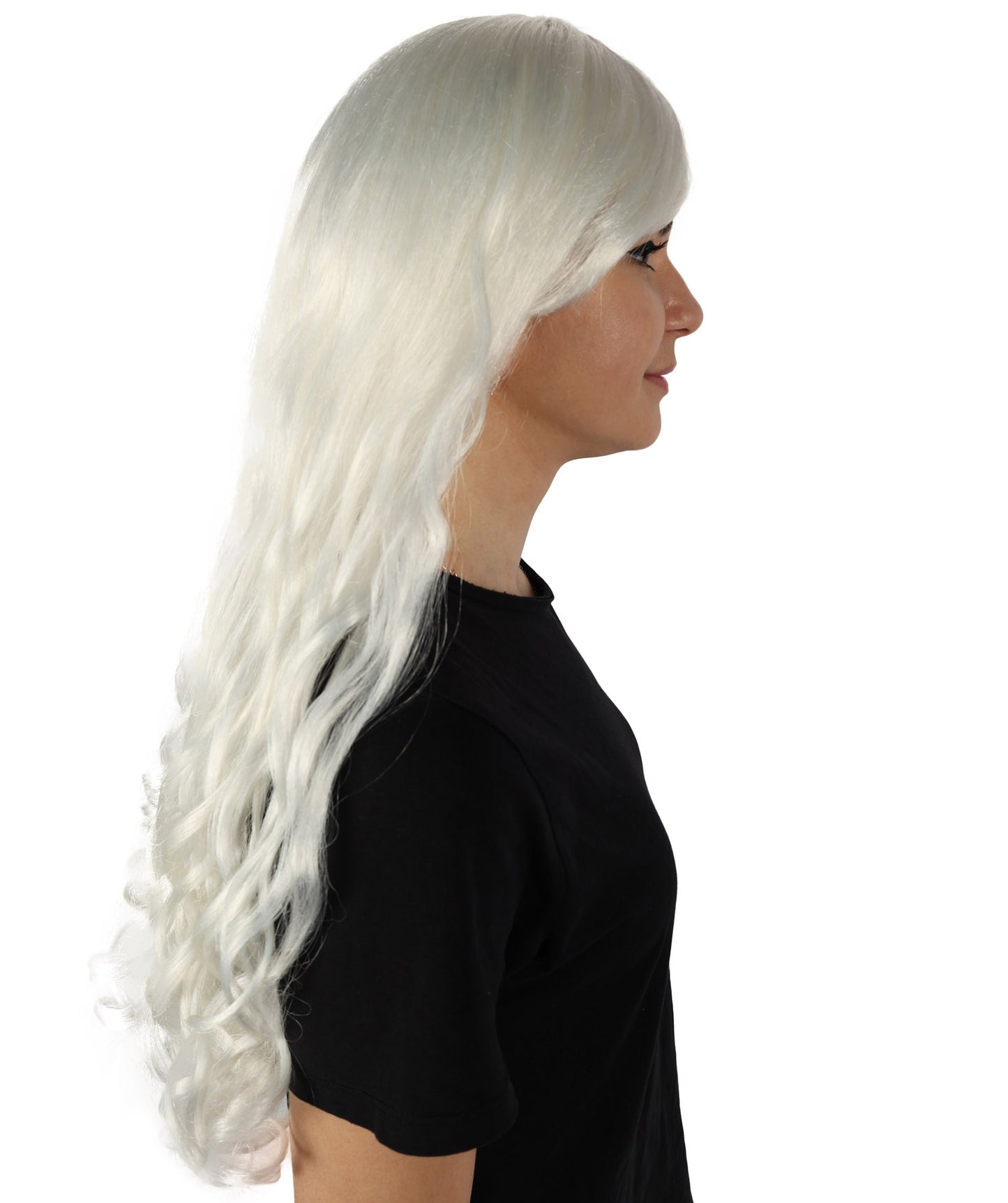 HPO Women's Multicolor Long Curly Wig with Fringe, Flame-retardant Synthetic Fiber