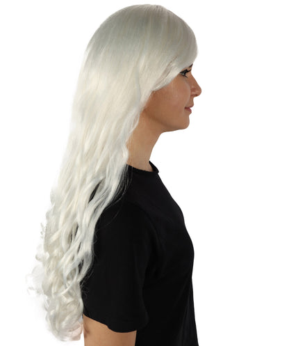 HPO Women's Multicolor Long Curly Wig with Fringe, Flame-retardant Synthetic Fiber