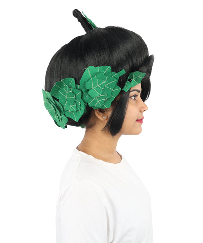 HPO Adult Women's Sculpted Pumpkin Show Wig | Multiple Color Options | Create of synthetic fiber, massive spherical updo with green leaf accents, breathable base | Halloween, theater, drag, performance, party, costume events