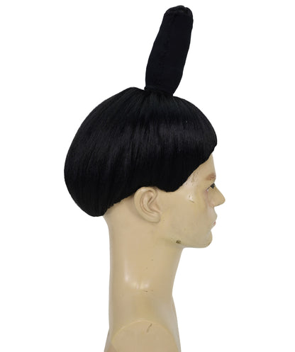 HPO Adult Mens's Sumo Wrestler Wig | Asian Japanese Warrior Gothic Hairpiece | Traditional Topknot Bun Synthetic Wig | Halloween Cosplay Accessory