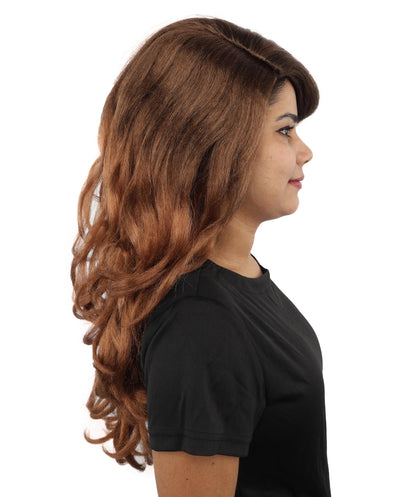 HPO Women’s Long Brown Wavy Wig | Capless Cap 23 Inch Synthetic Hair | Pop Singer Inspired Glamorous Cosplay, Party & Fashion Wig
