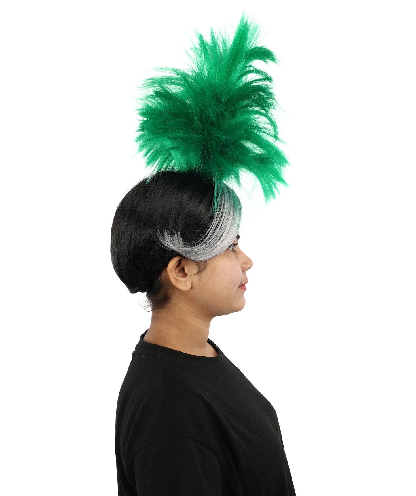 HPO Women’s Green Palm Tree Spiked Wig | 19 Inch Wig with High Standing Top | Funky Green Wig for Party, Festival, or Stage Use