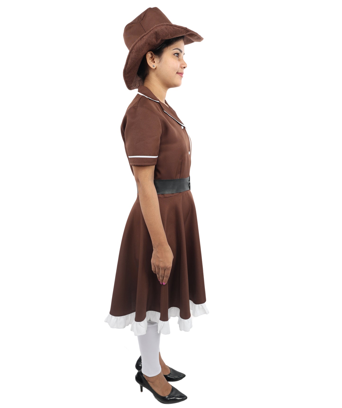 HPO Women’s Cowgirl Western Movie Fancy Dress Brown & White Costume – Wild West Party Outfit
