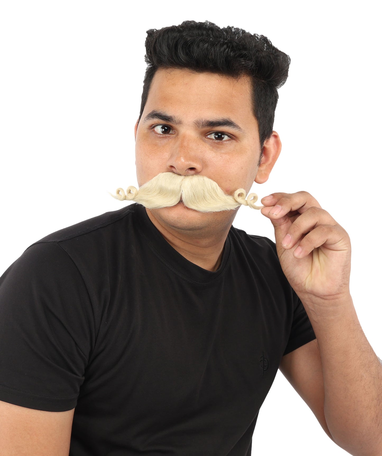 HPO Men’s Brown Curled Handlebar Mustache – Vintage Style Fake Facial Hair for Retro Characters | Ideal for Halloween, Cosplay and Themed Parties