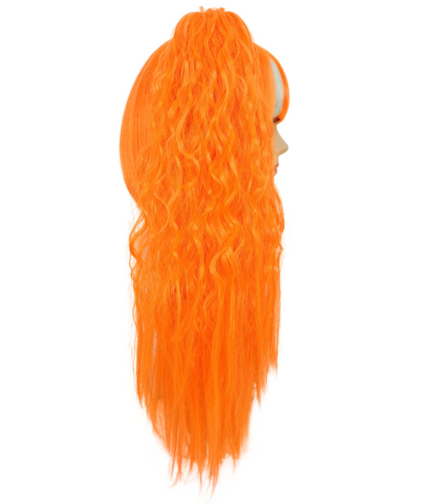 Women’s Vibrant Orange Long Wavy Twin Ponytail Wig  | Ideal for Halloween | Breathable Capless Cap