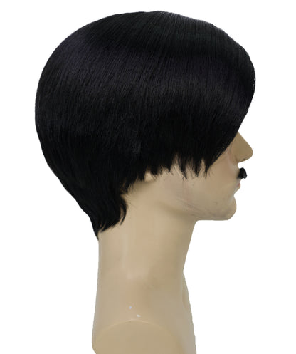 Men's Gothic Family Father Wig with Mustache and Eyebrows| Black TV/Movie Fancy Bundle| Premium Breathable Capless Cap