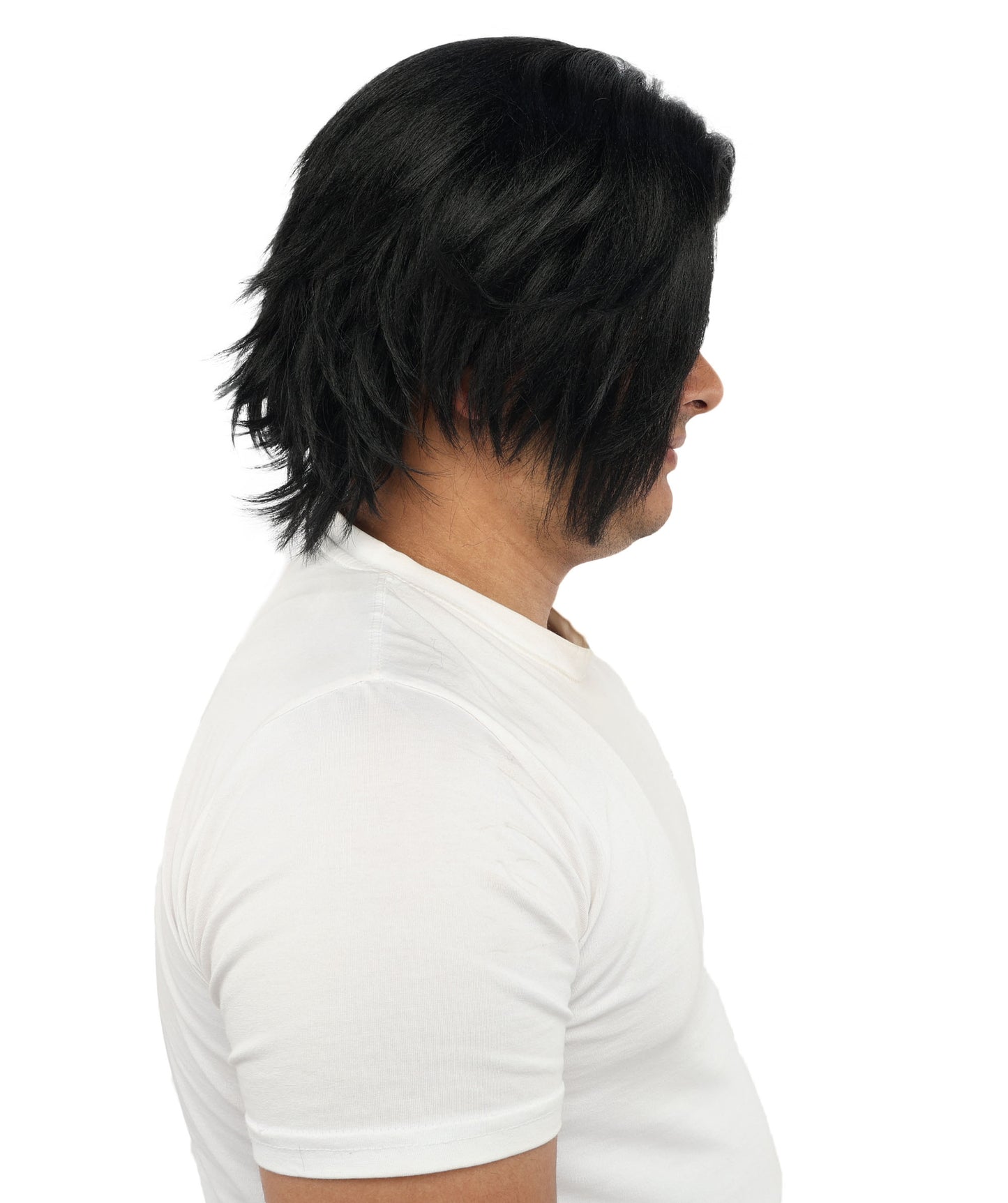 HPO Men's Two Tone Black & White Layered Anime Hair | Frosted Tips Messy Style, Natural Matte Finish, Adjustable Interior Net & Durable Strands | Carnival, Dress Up, Fantasy Conventions, Theater & Photo Shoots