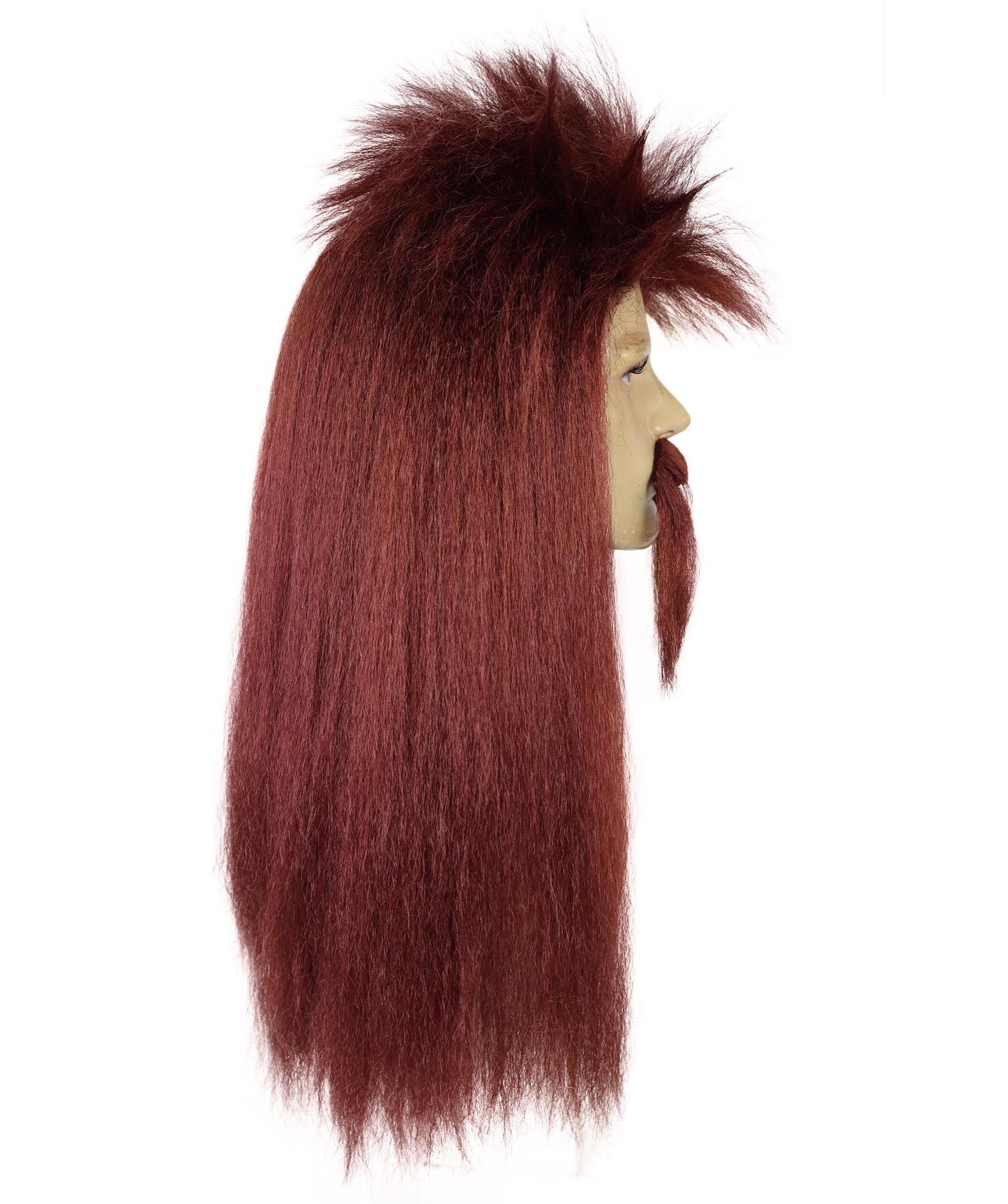 HPO Men's Long Mullet Hair Wig & Moustache Set – Retro Rocker Costume Accessory for Men