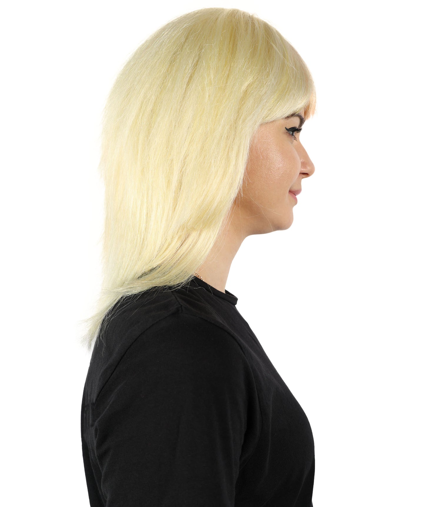 HPO Women’s Two-Tone Red and Blonde Mullet Wig | Edgy Shaggy Cut Cosplay & Fashion Wig | Retro-Inspired Rocker Wig with Layers and Bangs | Synthetic Fiber