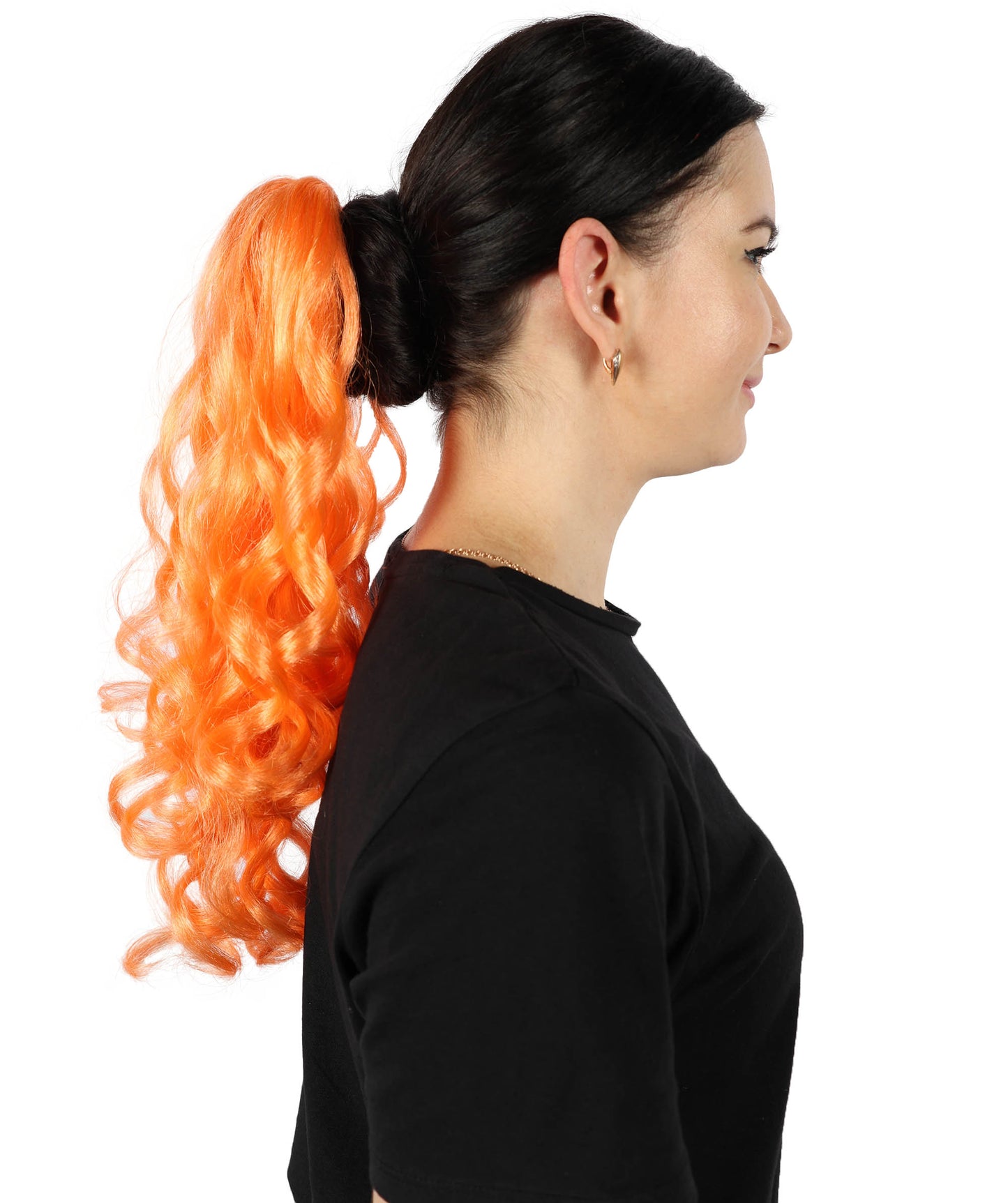 HPO Women’s Vibrant Orange Long Curly Ponytail Hair Extension | Heat-Resistant Synthetic Clip-In Hairpiece | High Volume Wavy Pony for Costume, Cosplay & Halloween
