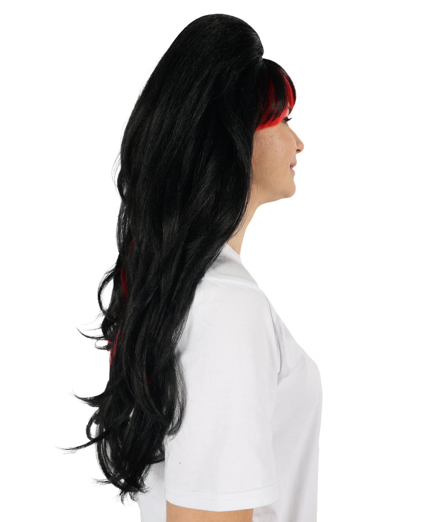 HPO Women Seductress Black & Red Wig | Long Luxurious Wavy Wig for Cosplay, Halloween & Themed Parties | Flame Retardant Synthetic Fiber Hair  | Bold Voluminous Look |