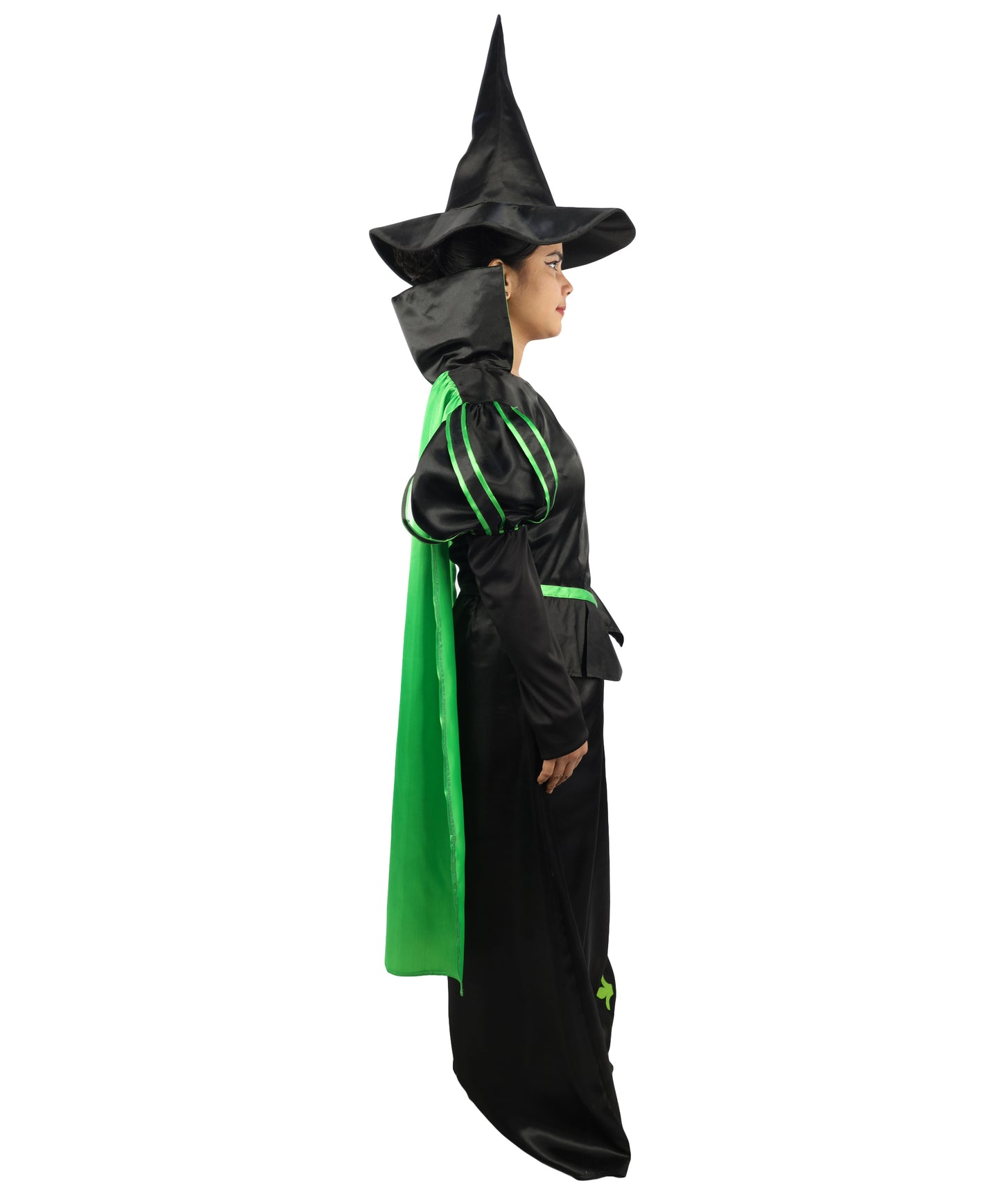 HPO Shadow Valley Witch Costume | Black & Green Long Dress with Pointed Hat | Dark Fantasy Witch Outfit for Halloween, Cosplay & Stage Events