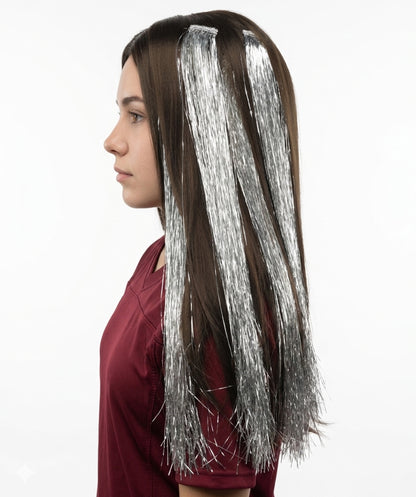 HPO Women's Glittering Rhinestone Extension | Shimmering silver crystal hue, create of synthetic fiber and glass, long tassel texture, clip-in base | Party, Halloween, theater, drag, performance, costume events