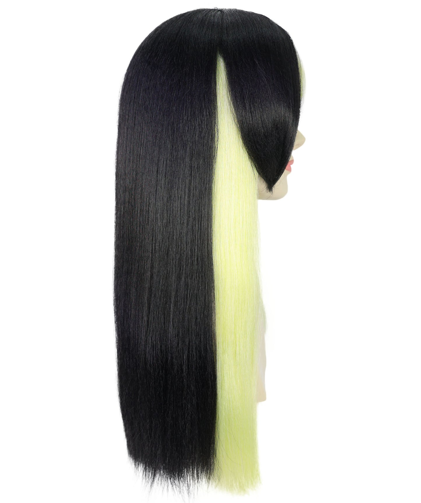 Women’s Straight Long Black & Green Anime Wig |  Hair with Twin Tails  | Ideal for Halloween | Breathable Capless Cap