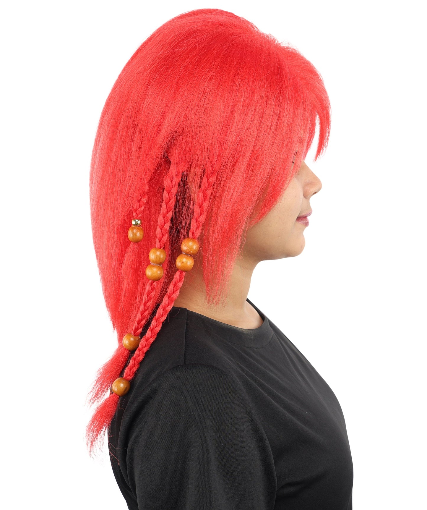 HPO Adult Women's Long Tribal Braided Wig | Multiple Color Options | Dark Shaggy Bob with Beaded Strands, Synthetic Fiber & Breathable Cap | Halloween, Sci-Fi Roleplay, Fantasy Costume