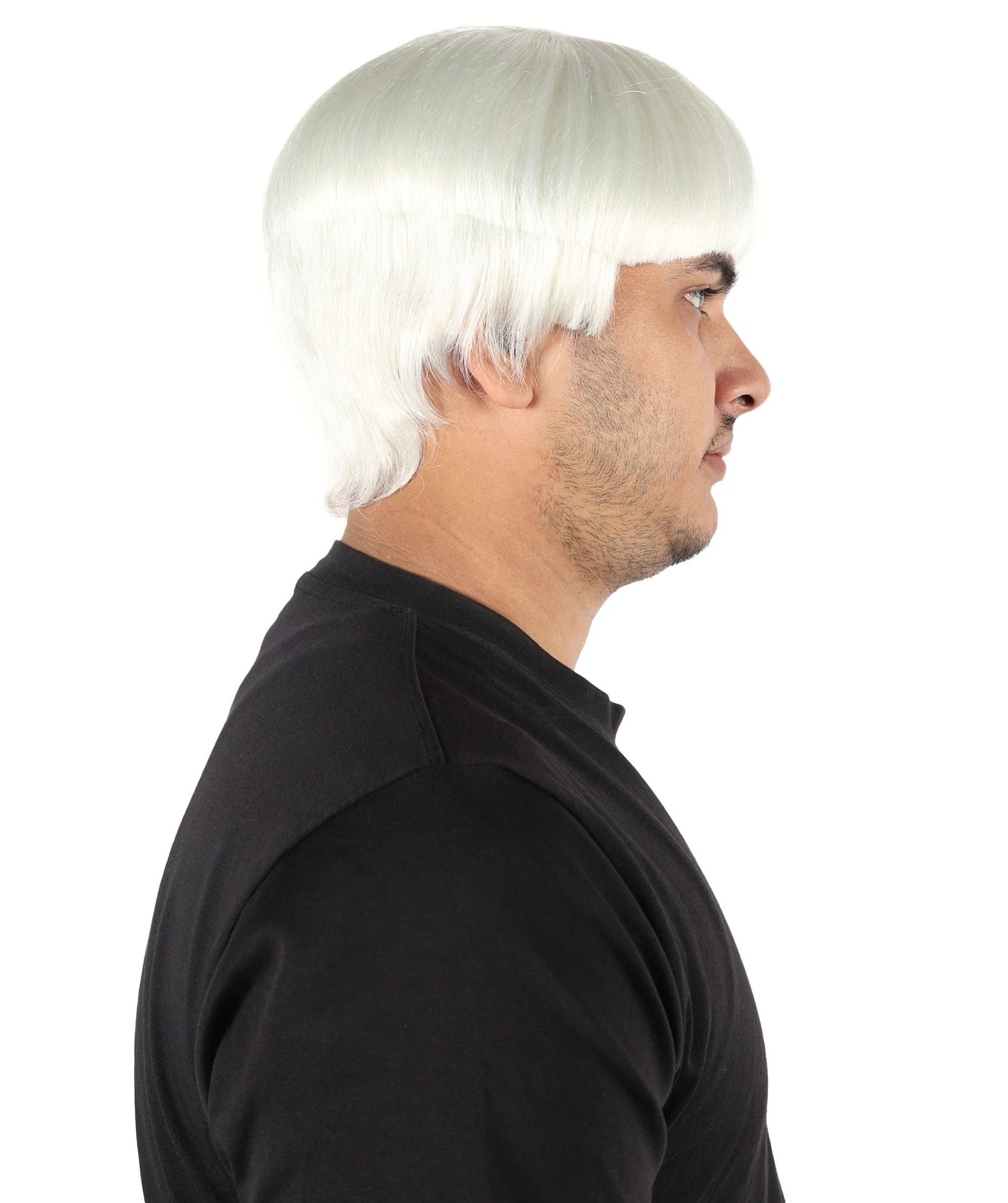 HPO Men's 9" Inch Short Length Halloween Classic Moe Retro Bowl Cut Costume Wig, Multiple Color Synthetic Soft Fiber Hair, Perfect for your next Festival