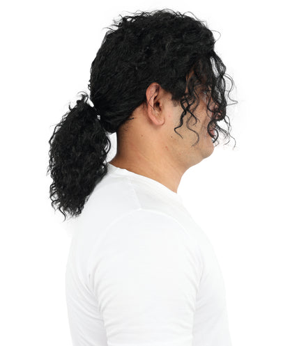 Men's Black Pop Star Medium Curly Wig-Synthetic Hair with Natural Texture | Commonly Used in Cosplay, Stage Performances & Retro Theme Parties