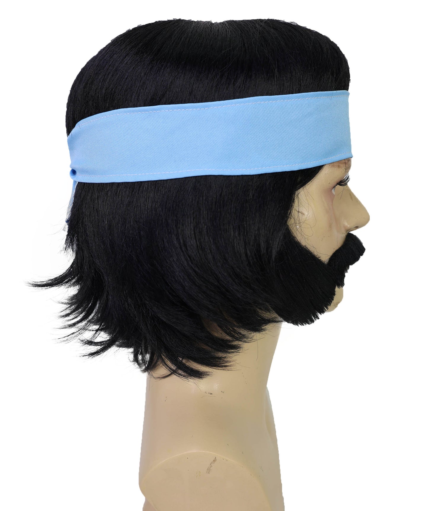 Men's Hippie with Hair Wig, Sideburns & Mustache With Headband – Retro 60s Set | Breathable Capless Cap