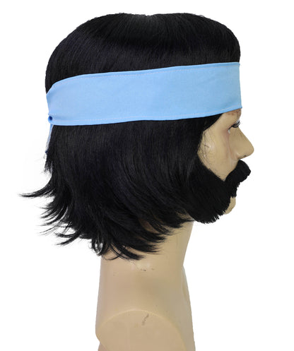 Men's Hippie with Hair Wig, Sideburns & Mustache With Headband – Retro 60s Set | Breathable Capless Cap