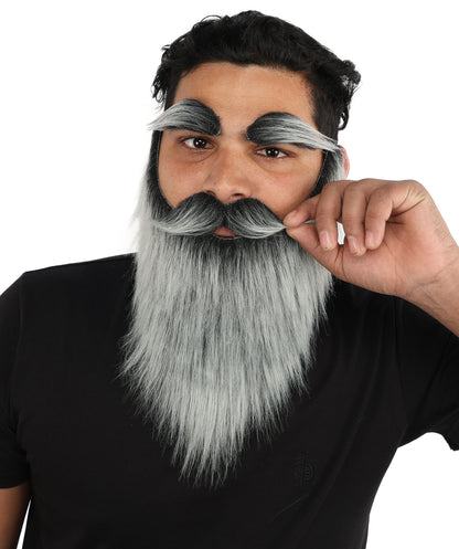 HPO Men's Full Artificial Beard Mustache & Eyebrow Set | Flame-Retardant Synthetic Fiber With Regular Cap | Ideal For Theater, Halloween And Cosplay