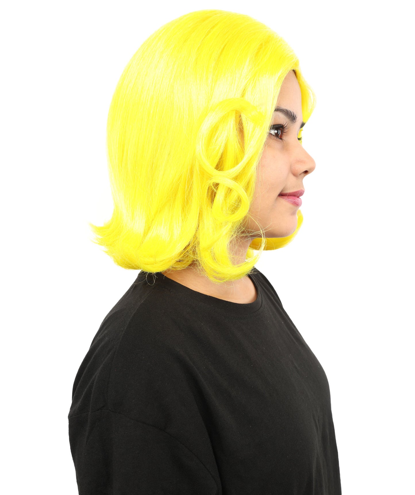 HPO Women's Wavy Bright Yellow Wig | Vibrant Synthetic Medium Hairstyle for Cosplay, Festivals, Stage Shows,  Parties & Photoshoots