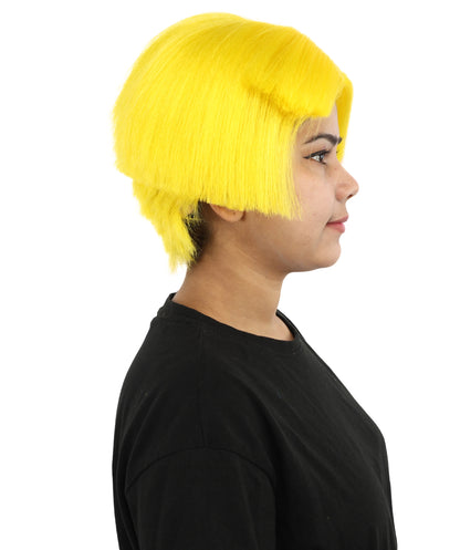 HPO Women’s Neon Yellow Bob Wig with Bangs—Bright Straight Cut Wig | Celebrity Inspired Hairpiece for Party, Halloween and Cosplay