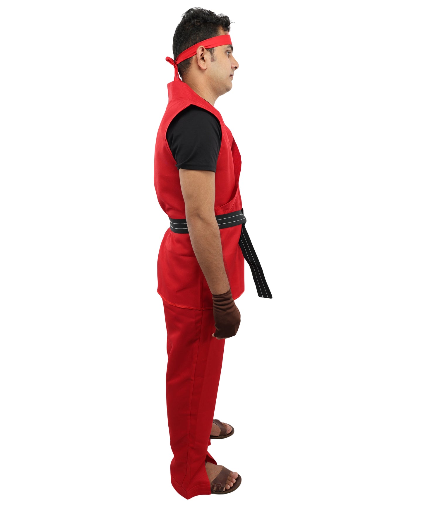 HPO Men Martial Arts Fighter Outfit | Red Gi Costume with Belt, Headband & Gloves, Body | Video Game Fighter costume For Cosplay & Themed Battle Events