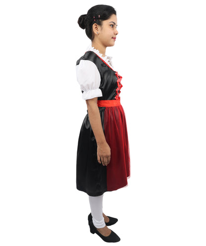HPO Women’s Black & Red Traditional German Oktoberfest Costume – Classic Dirndl Dress