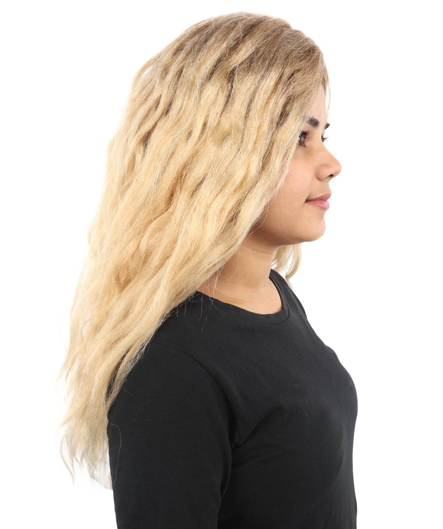 HPO Women's Long Light Brown Crimped Wig | Synthetic Hairstyle for Cosplay, Festivals, Stage Shows,  Parties & Photoshoots