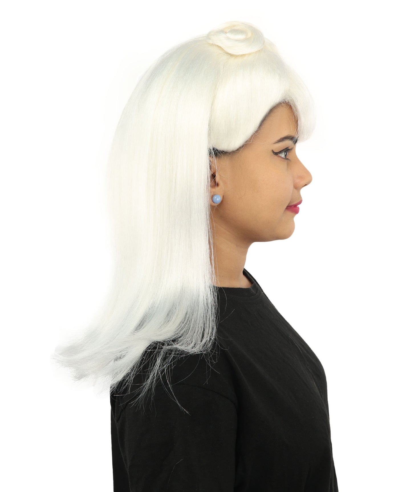 HPO Women's Brown & Pink Half Updo Bangs Wig | Create of synthetic fiber, blunt fringe with top bow, breathable base | Party, Halloween, theater, drag, performance, costume events