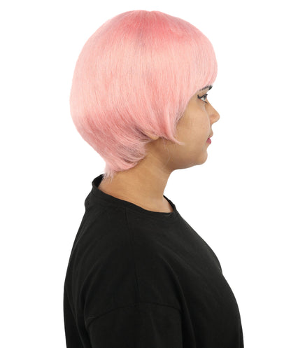 HPO Adult Women's Anime Trainer Character Wig | Vibrant hue multicolor options, create of synthetic fiber, short choppy bob with high side ponytail, breathable base | Cosplay, Halloween, theater, party, performance, costume events