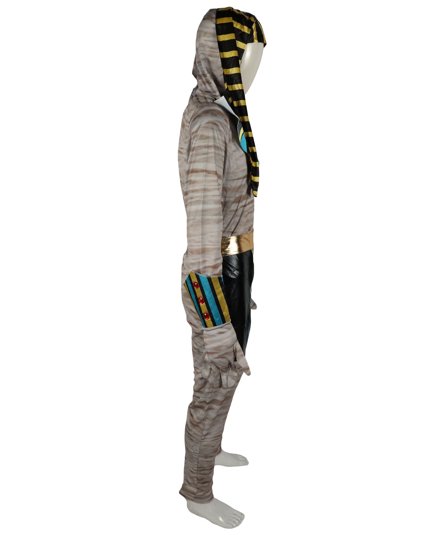 HPO Adult Men’s Mummy King Costume Set | Ancient Wrap Robes with Gold Accents & Regal Headpiece | Adjustable Fit | For Halloween & Egyptian-Themed Events