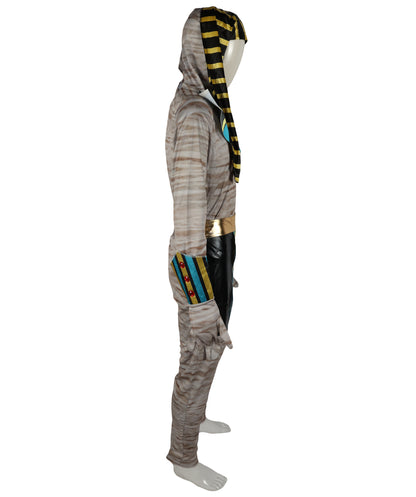 HPO Adult Men’s Mummy King Costume Set | Ancient Wrap Robes with Gold Accents & Regal Headpiece | Adjustable Fit | For Halloween & Egyptian-Themed Events