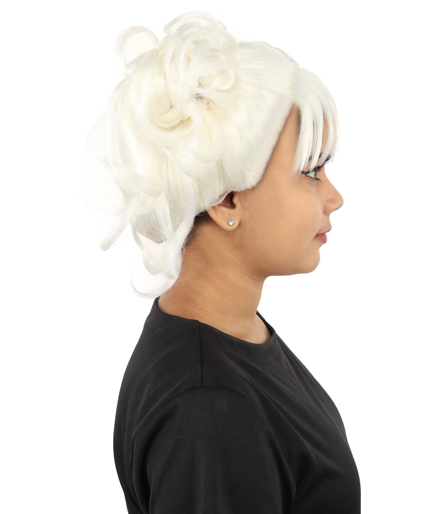 HPO Adult Women’s Messy Twin Bun Wig with Graphic Bangs | Multiple Color Options | Edgy Wig for Cosplay, Fashion Events, Halloween & Stage Wear | Adjustable Cap, Lightweight Synthetic Fiber