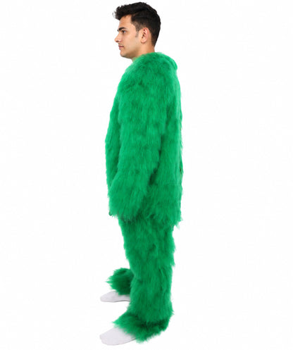 HPO Unisex Green Animal Fur Monster Costume Bundle – 75 Inch Full Outfit with Head Mask & Body Suit | Plush Mascot Style Costume for Halloween and Cosplay