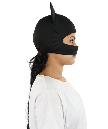 HPO Women’s Black Hero Costume Mask – Soft Fabric Formed Face Cover with Defined Eye Shape | Cosplay Party & Halloween Outfit