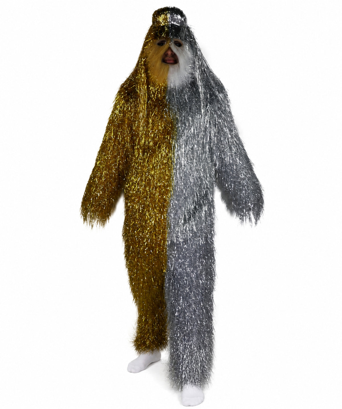 HPO Unisex Tinsel Hairy Two-Part Costume, Bundle & Mask Set | Full-Body Suit & Matching Mask | Long Hair Funny Costume for Halloween, Performers, Cosplay & Mascots