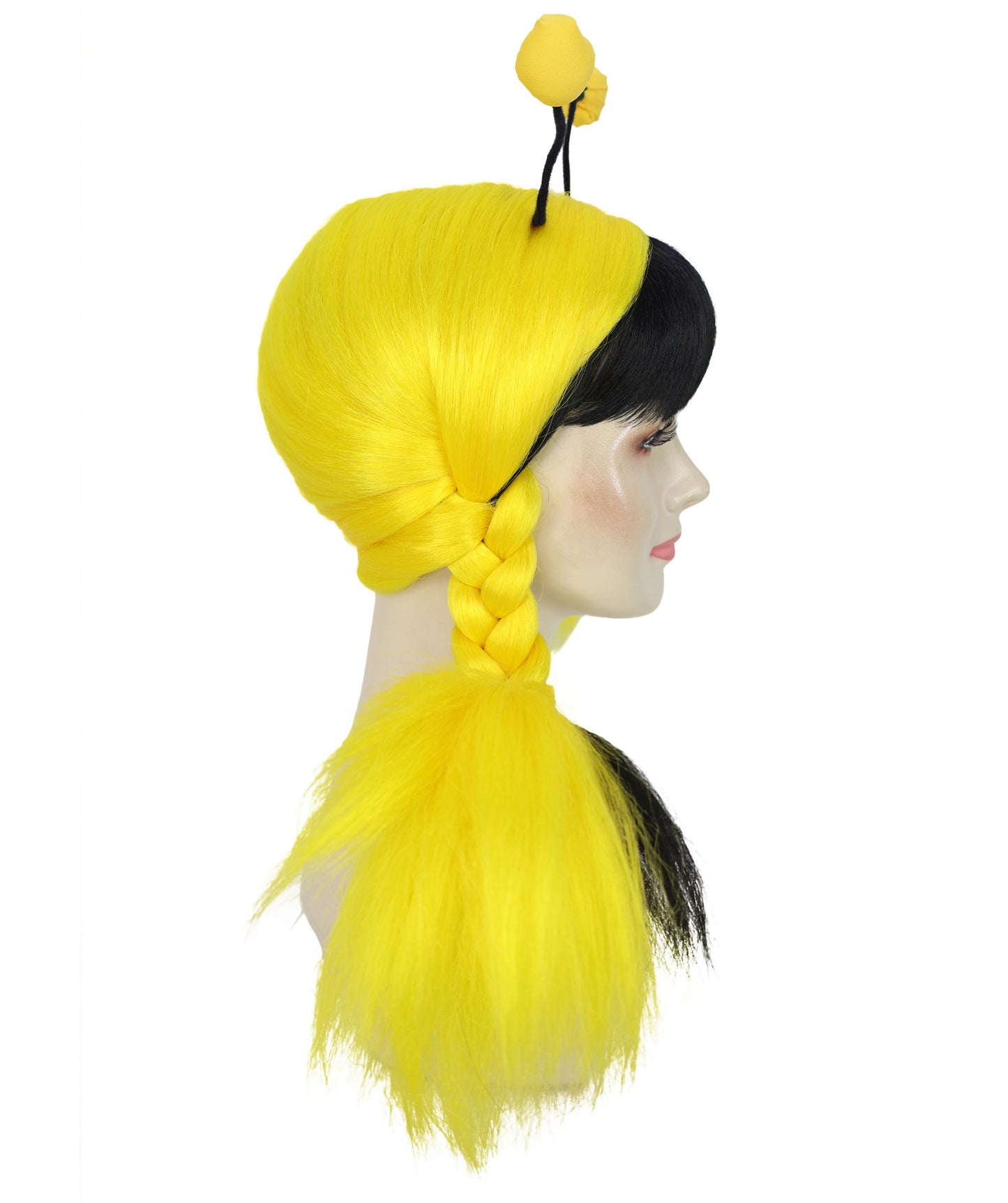 HPO Adult Women's Bee Mine Wig | Black and Yellow Striped Bob Wig with Antenna Headband for Women and Teens | Perfect for Bee Costumes, Halloween, Festivals Events