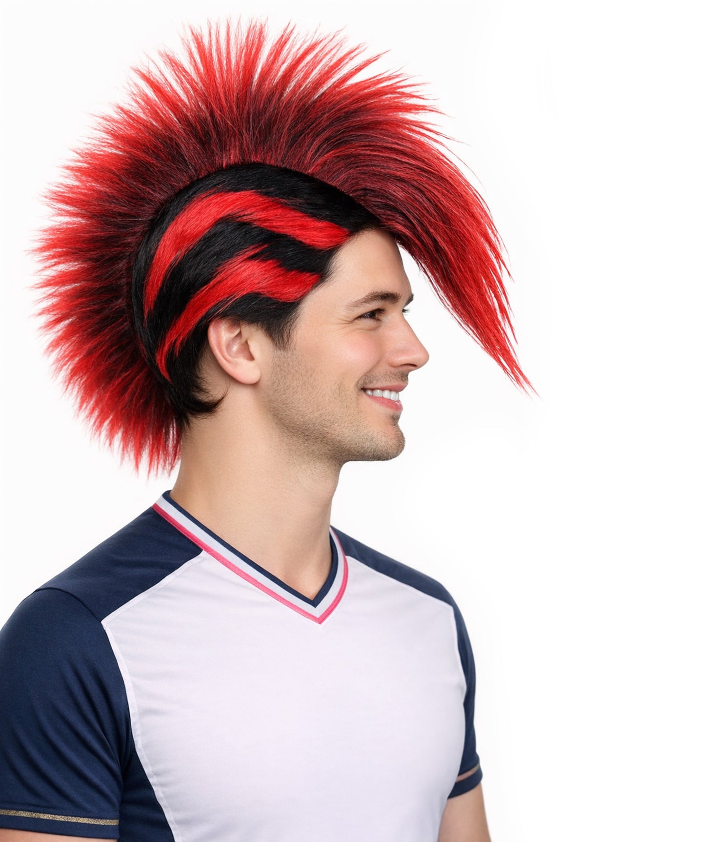 Mohawk Full Wig | Red & Black Halloween Wig | Premium Breathable Capless Cap