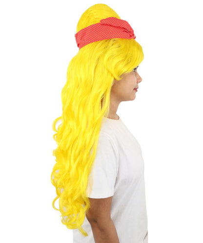 HPO Women’s Retro Beehive Wig with Red Bow | Multicolor Options | Extra Long Wavy Fancy Dress Accessory | Fancy Dress Accessory | Celebrity-Inspired Hair for Halloween, Cosplay & Music Tribute Parties