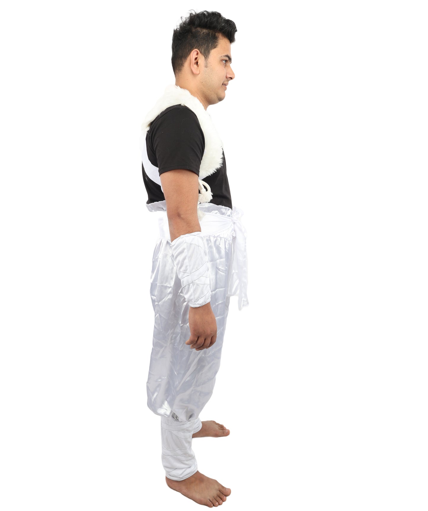 HPO Men's Anime Fighter Roleplay Suit | Crisp white satin construction featuring pants, dress, belt, and hand socks | Ideal for party, Halloween, cosplay, theater, drag, performance, costume events