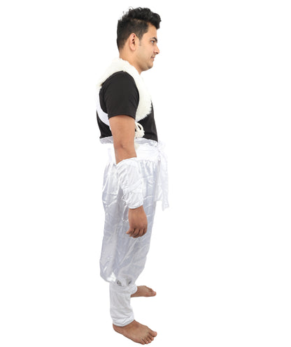 HPO Men's Anime Fighter Roleplay Suit | Crisp white satin construction featuring pants, dress, belt, and hand socks | Ideal for party, Halloween, cosplay, theater, drag, performance, costume events