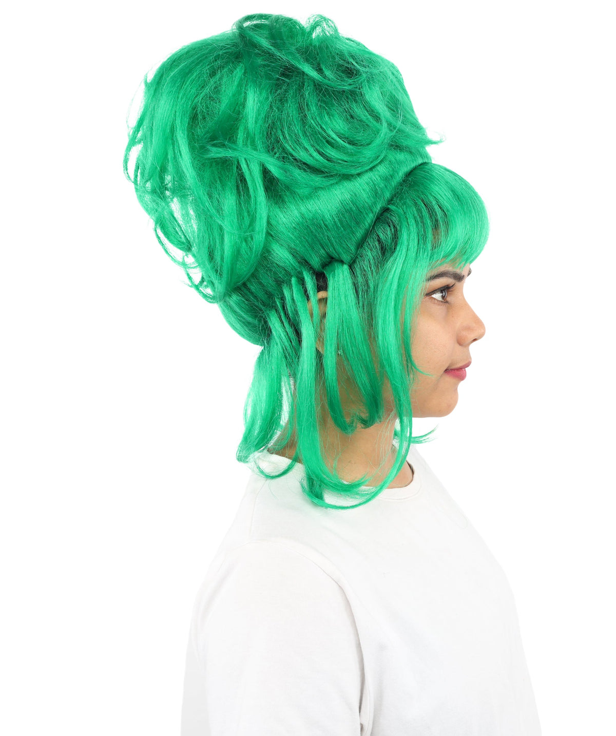 HPO Adult Women's Elegant Updo Tendril Wig | Multiple Color Options | Pastel peach hue, create of synthetic fiber, high teased volume with face-framing strands, breathable capless cap | Party, Halloween, theater, drag, performance, costume events