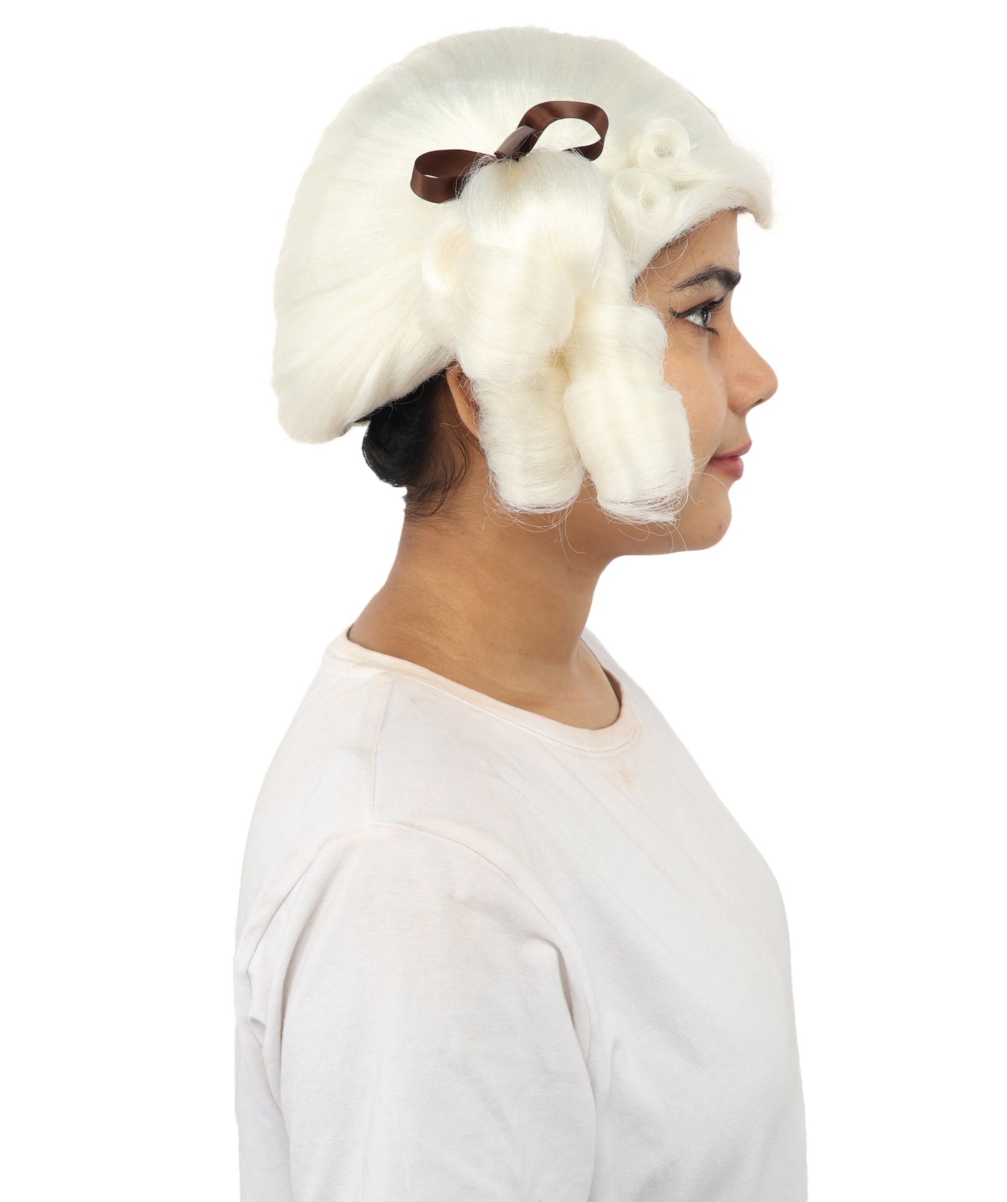 HPO Women's Golden White Mixed Curly Pigtail Wig | Messy Ringlet Twin Tails with Attached Fabric Ribbons, Synthetic Fiber & Breathable Cap | Halloween, Movie Character Roleplay, Costume Party & Theater