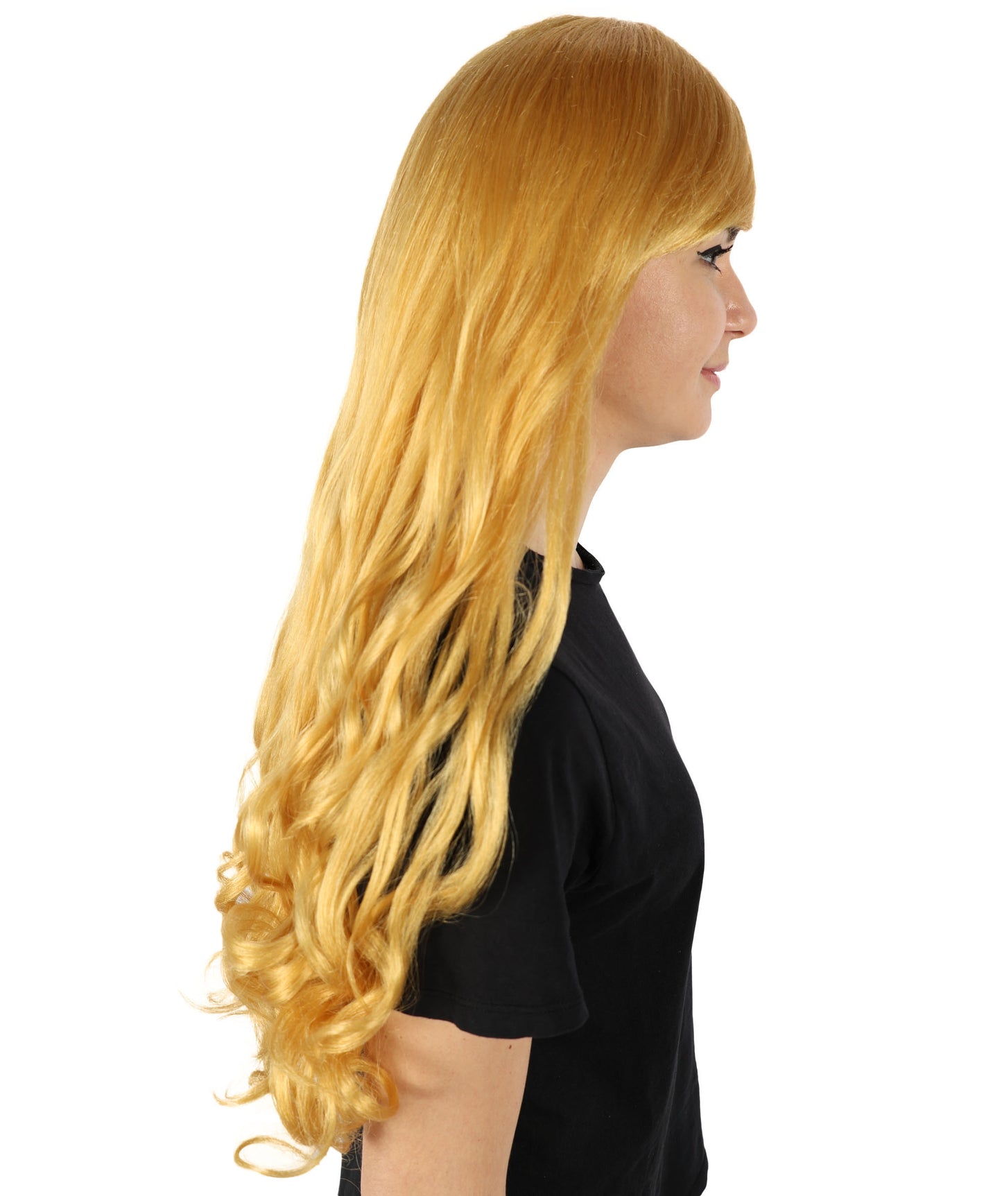 HPO Women's Multicolor Long Curly Wig with Fringe, Flame-retardant Synthetic Fiber