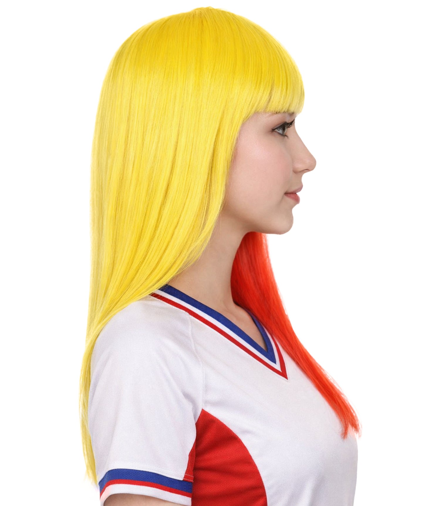 Colombia Flag Sport Party Long Bob Wig | Patriotic Character Halloween Wig | Premium Breathable Capless Cap